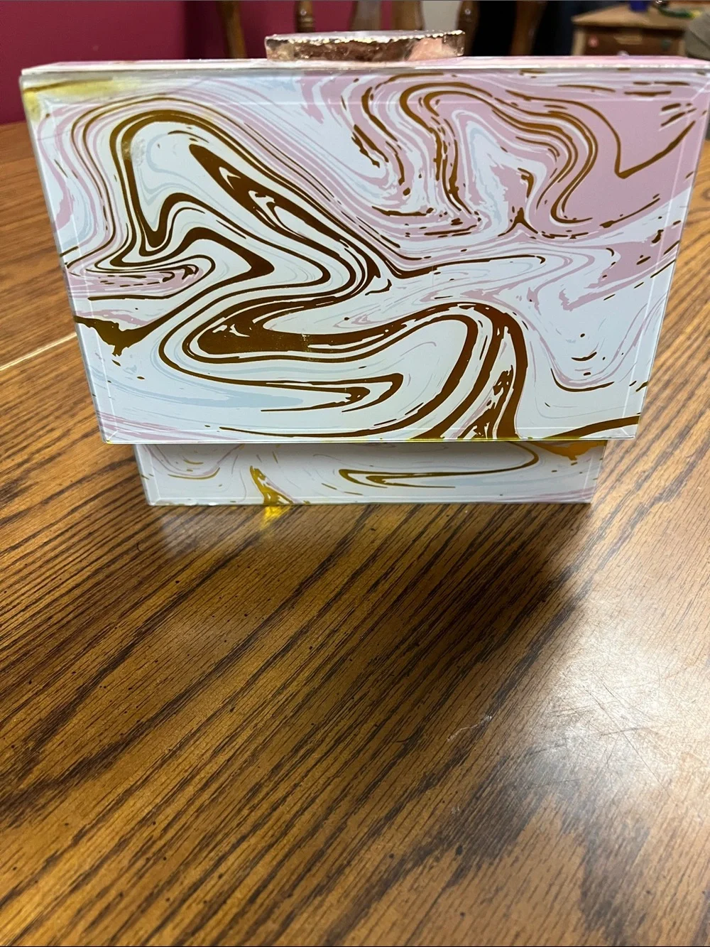 Allure Pink, White & Gold Marble Jewelry Box with Geode Accent